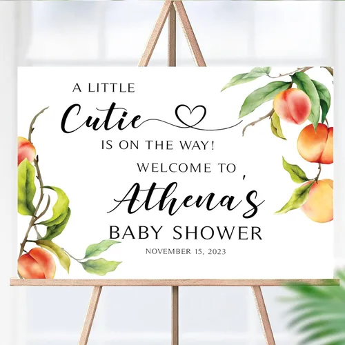 Miniatura 13 de Letrero personalizado con texto en inglés «A Little Cutie Is On The Way» para baby shower, lienzo o tablero estriado, decoración de baby shower