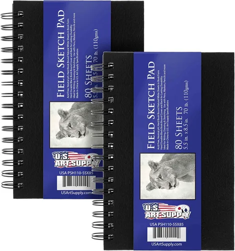 U.S. Art Supply Cuaderno de bocetos prémium de 5.5 x 8.5 pulgadas, paquete de 2, 80 hojas cada una, 70 libras (3.88 oz/m²), campo de artista