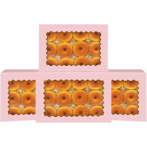 Miniatura 12 de qiqee Caja de galletas blanca desplegable automática con ventana de 14 x 10 x 2.5 pulgadas, 24 piezas, caja de panadería pastelería macaron