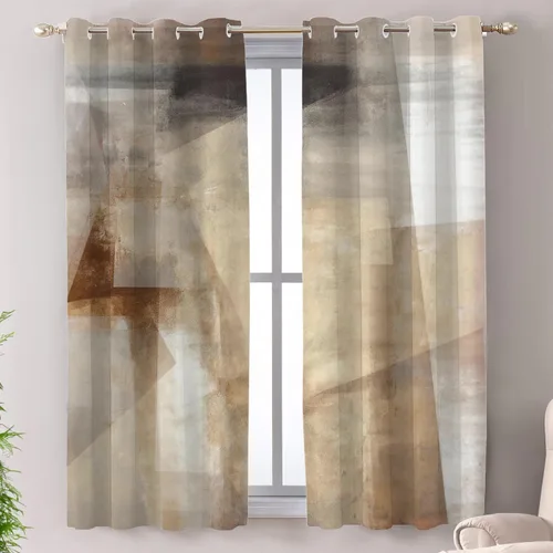 Miniatura 21 de Shrahala Beige and Orange Abstract Art Brushstrokes Blackout Curtain Tiers, Abstract Oil Paint Kitchen Valance Light Blocking Tier Drapes with Rod