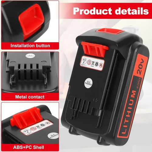 Miniatura 4 de Batería de 20V para Black+Decker de litio: baterías de 20 voltios Max 4.0 ah de reemplazo compatibles con herramientas eléctricas inalámbricas XR