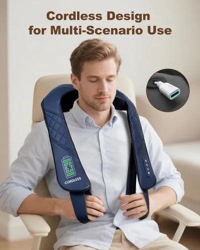 Miniatura 5 de Beleduc Masajeador de cuello inalámbrico para aliviar el dolor de tejido profundo, masajeador Shiatsu cuello hombros con calor, masajeador eléctrico