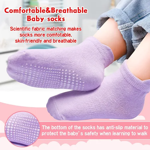 Miniatura 2 de 12 paquetes de calcetines antideslizantes para niños y bebés con agarres, 1-7 años, calcetines de algodón para tobillo para niños y niñas