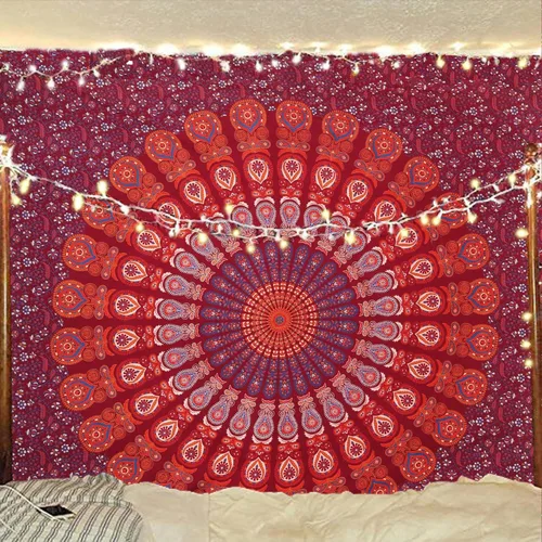 Miniatura 14 de Tapiz hippie indio bohemio psicodélico dorado azul pavo real mandala colgante en la pared (negro blanco, Queen (84 x 90 pulgadas) (84.6 x 90.6 in)