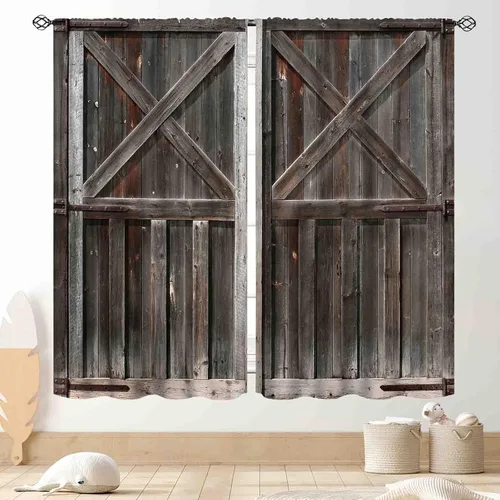 Miniatura 12 de Cortinas de puerta de granero, cortinas de madera rústica de granja, cabina de madera, tablón de madera, puerta de garaje de madera de granero