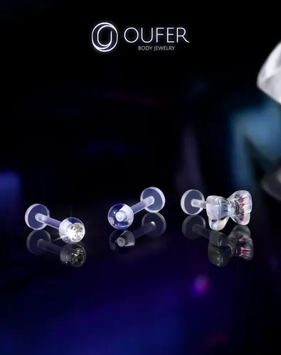 Miniatura 7 de OUFER 3 piezas de joyería de plástico para piercing de hélice, retenedores de piercing de labio transparente para cirugía, lindos anillos de labio