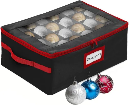 HOLDN’ STORAGE - Caja de almacenamiento para adornos navideños con divisores - Capacidad para 48 adornos de hasta 3.0 pulgadas de diámetro, 2 Negro