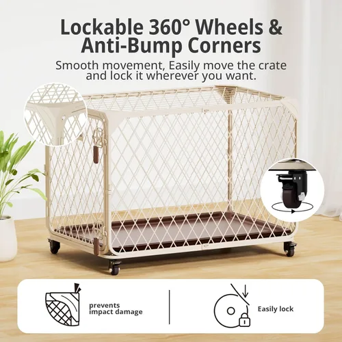Miniatura 3 de Jaula para perros pequeños de 30 pulgadas con rueda con cerradura, jaulas metálicas de malla de diamante para perros medianos, hasta 70 libras
