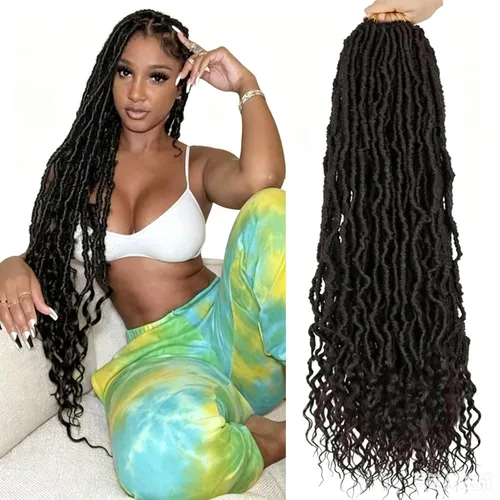 Miniatura 34 de Mytarku 8 paquetes de rastas suaves de 24 pulgadas con extremos rizados, rastas de pelo sintético de ganchillo bohemias para mujeres rastas de 1b