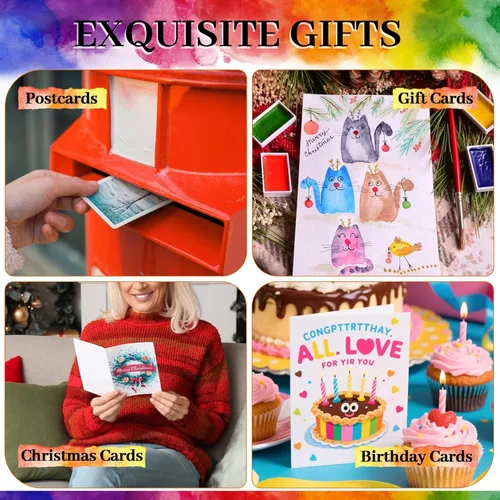 Miniatura 7 de CXIIPOL 60 juegos de tarjetas de papel plegables de acuarela con sobres, tarjetas de papel de acuarela de 4 x 6 pulgadas, postales de acuarela