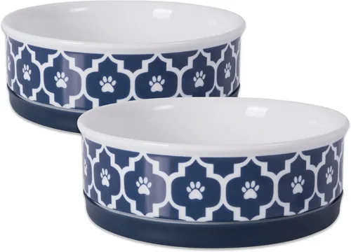 Miniatura 18 de Taza para mascotas Bone Dry con diseño de pata en cerámica, colección Lattice, juego mediano, 6x2 pulgadas, gris, 2