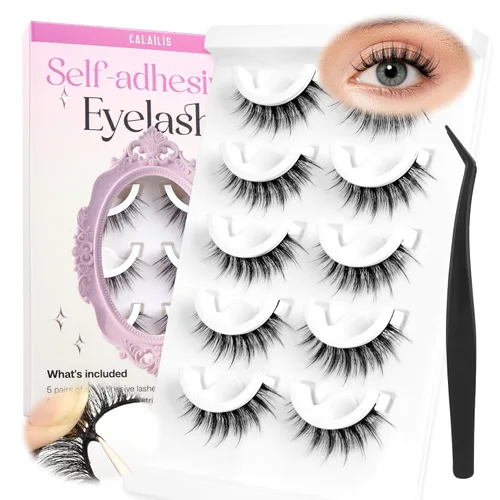 Miniatura 20 de CALAILIS Pestañas autoadhesivas, 5 pares de pestañas postizas a presión de aspecto natural, sin pegamento, reutilizables, pestañas postizas