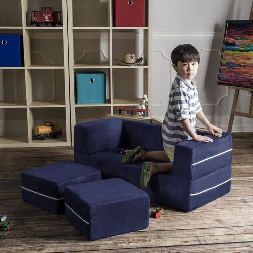 Miniatura 8 de Jaxx Zipline - Sofá biplaza modular y otomana para niños, tumbona plegable, color carbón Carbón vegetal