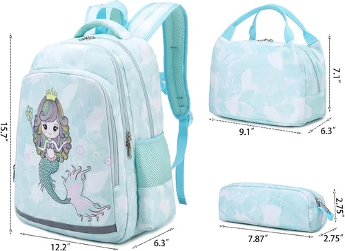 Miniatura 3 de YCBB Juego de mochilas escolares para niñas, azul, (Blue Mermaid), Mochila, compatible, viaje