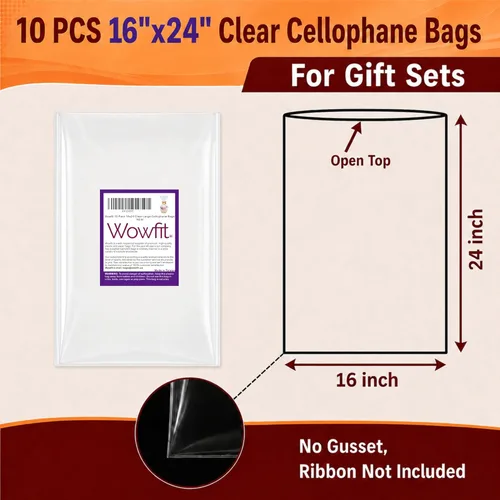 Miniatura 4 de Wowfit 10 CT Bolsas de regalo de celofán transparente de 16x24 pulgadas – Bolsas de celofán seguras para alimentos para pequeñas cestas de regalo