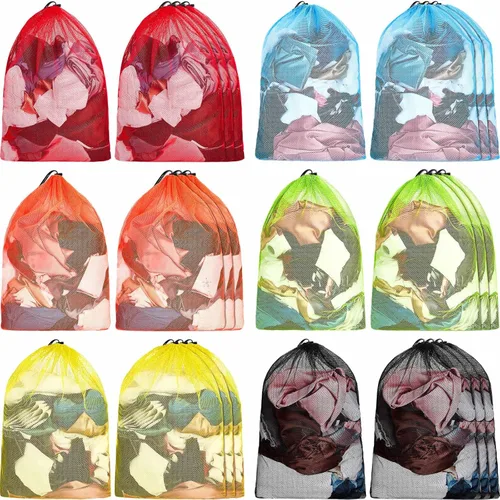 Berlune 24 bolsas de lavandería grandes de 32 x 24 pulgadas, coloridas bolsas de malla extra grande a granel con cordón de malla resistente, lavable