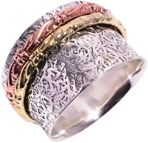 925 Sterling Silver Spinner Ring for Women, Handmade Wide Band Fidget Ring, Yoga Spinning Statement Jewelry, Unique Promise Gift