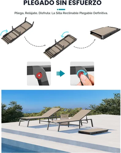 Miniatura 3 de Tumbona de Aluminio para Exteriores - Silla de Descanso Plegable y de Montaje Libre para Exteriores con 5 Respaldos Ajustables, Silla de Patio