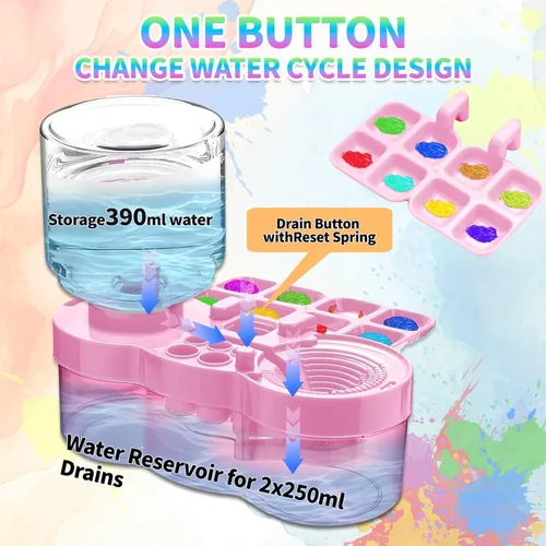 Miniatura 7 de BoAn Herramienta limpiadora de pinceles de pintura mejorada 2025 – Lavadora de pinceles todo en uno, taza de enjuague, soporte y paleta para Rosa