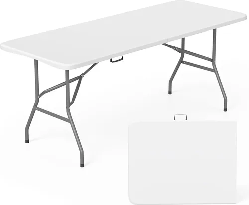 Miniatura 24 de FDW Mesa plegable de 4 pies, media mesa plegable portátil de picnic para oficina, hogar, campamento, fiesta (negro, 4 pies)