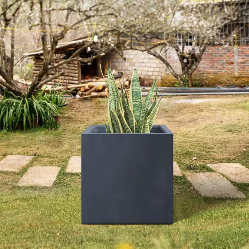 Miniatura 6 de Kante Maceta cuadrada de hormigón de 10 pulgadas para exteriores, interiores, patio, jardín, maceta grande con orificio de drenaje y tapón de goma