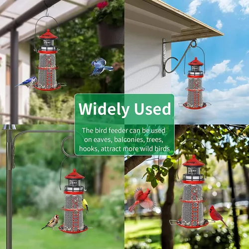 Miniatura 3 de Comedero Solar para Pájaros Faro con Baliza Giratoria - 14" Colgante Mejor Regalo de Comedero para Amantes de las Aves (Rojo Manzana).