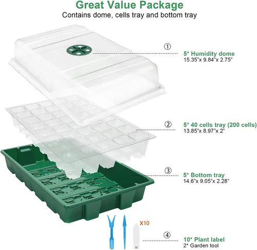 Miniatura 7 de MIXC Bandejas de Plántulas Bandeja Iniciadora de Semillas, Paquete de 5 Mini Propagador Kit de Invernadero de Plantas con Cúpulas Ventiladas de Verde