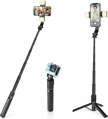 Miniatura 9 de UTEBIT Trípode para selfie stick con luz, soporte de trípode portátil de 40 pulgadas con control remoto inalámbrico, tornillo de 1/4 pulgadas