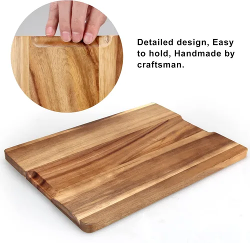 Miniatura 5 de Tabla de cortar grande de madera de acacia con recipientes para cocina, tabla de charcutería simple, tabla de quesos para servir carnes, postre