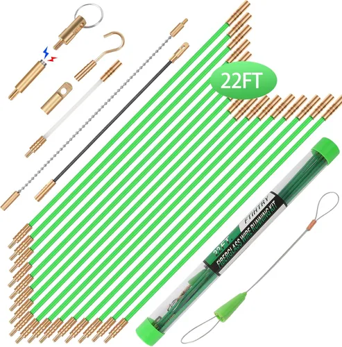 Miniatura 9 de FTIHTRY Varillas Luminosas de Fibra de Vidrio de 45 Pies para Pasar Cable Eléctrico, Varillas de Pesca Kit Eléctrico con 8 Accesorios Diferentes