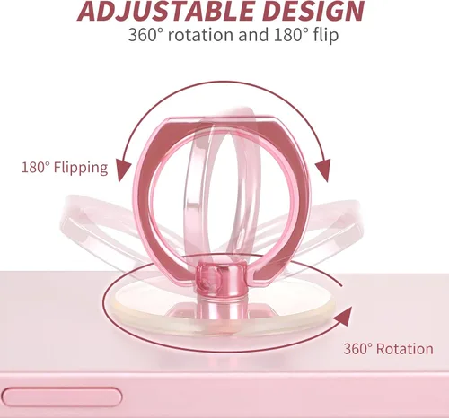 Miniatura 3 de Rosa Jsoerpay Soporte de Anillo para Teléfono Transparente de 2 Piezas, Soporte de Anillo para Teléfono con Rotación de 360° y Soporte de Dedo, rosa