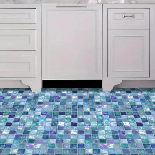 Miniatura 9 de Baldosas de Piso Despegar y Pegar 12x12 Pulgadas Patrón de Mosaico de Vidrio Azul Morado Piso de Vinilo Autoadhesivo Tablones Cuadrados para Cocina