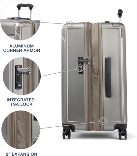 Miniatura 4 de Travelpro Platinum Elite Hardside - Maleta de policarbonato con cierre TSA, Metálico (Metallic Sand), Platinum Elite Hardside - Maleta