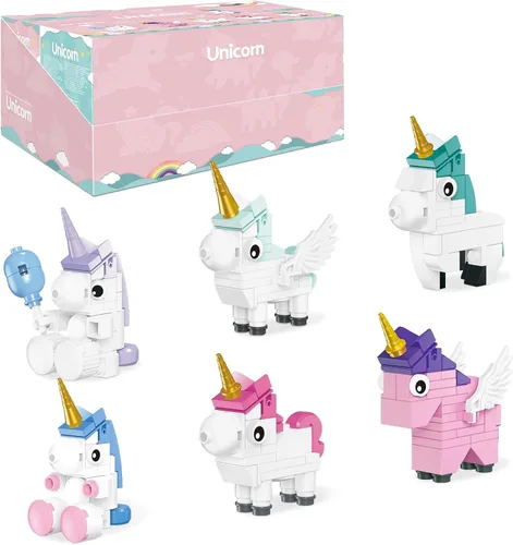Miniatura 9 de Juego de construcción de juguetes de unicornio, paquete de 6 regalos de fiesta de unicornio compatibles con Lego, bolsas de regalo, Halloween