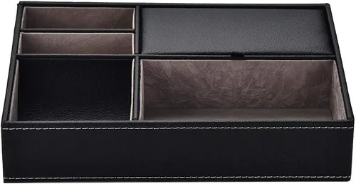Miniatura 8 de Wisecoco Organizador de escritorio de piel sintética, organizador de escritorio, artículos de oficina de negocios, caja de almacenamiento con 5