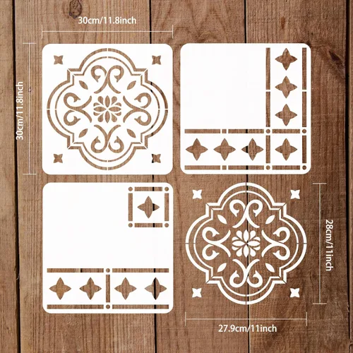 Miniatura 2 de FINGERINSPIRE 3 plantillas de azulejos de suelo de 11.8 x 11.8 pulgadas, plantillas reutilizables de bordes y esquinas, plantillas de pared
