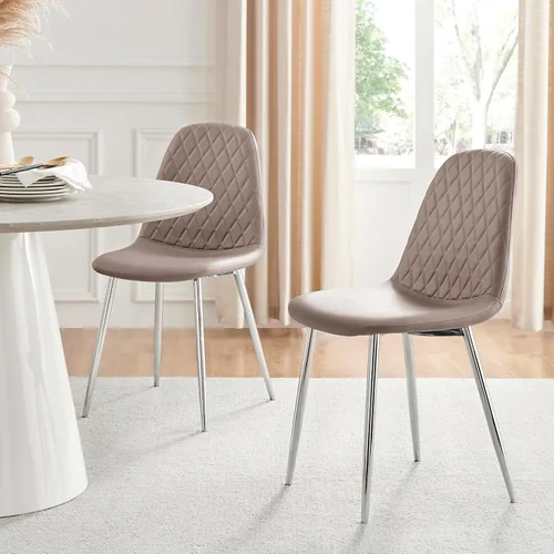 Miniatura 12 de Furniturebox - Juego de 2 sillas de comedor de piel sintética color gris elefante con patas plateadas