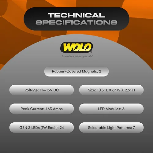 Miniatura 8 de WOLO Mini barra LED ámbar segura modelo 3720M-A - Luz de advertencia de montaje magnético de bajo perfil para vehículos