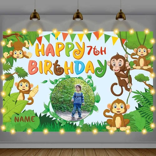 Miniatura 25 de Cartel de feliz cumpleaños beige personalizado para telón de fondo grande de feliz cumpleaños, globo aerostático, fiesta, interior y exterior