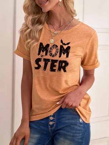 Miniatura 4 de Camiseta de Momster para mujer, divertida camiseta gráfica de murciélago araña para Halloween, casual, estampado de letras de mamá Ster, tops Hocus