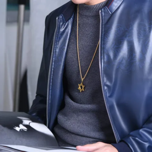 Miniatura 20 de U7 - Collar con Estrella de David para hombres y mujeres, dije hexagonal de acero inoxidable con cruz/piedra de rubí/collares clásicos judíos