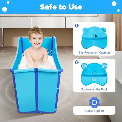 Miniatura 2 de Bañera plegable grande para el hogar, bañera portátil azul para adultos en el baño, bañera independiente con manguera de drenaje de 3.6 pies y tapón