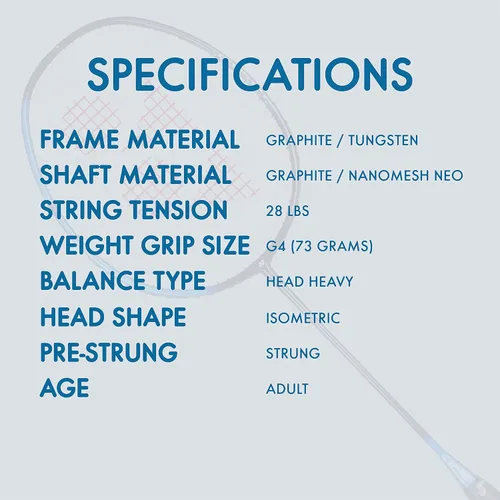 Miniatura 6 de YONEX Raqueta de bádminton Smash (G4, 2.57 oz, 28 libras de tensión)