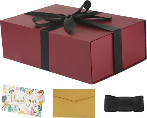 Miniatura 15 de YINUOYOUJIA Caja de regalo grande de color negro de 14 x 9 x 4.5 pulgadas, cajas de regalo con tapa de cierre magnético, cinta y tarjeta, caja