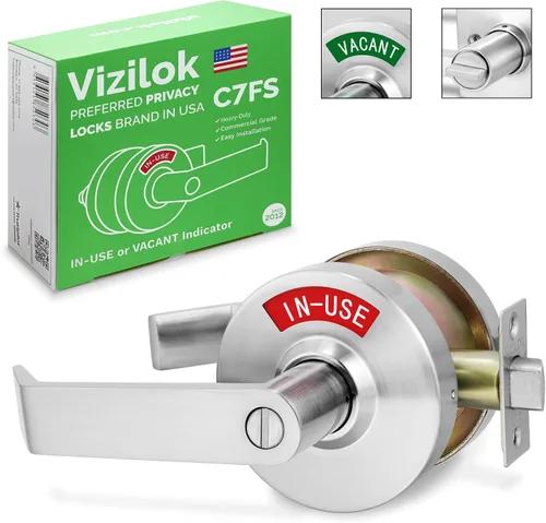 Miniatura 13 de VIZILOK Cerradura de puerta comercial para privacidad del baño, seguridad, indicador de ocupación vacante estándar en cromo satinado, grado ANSi 2