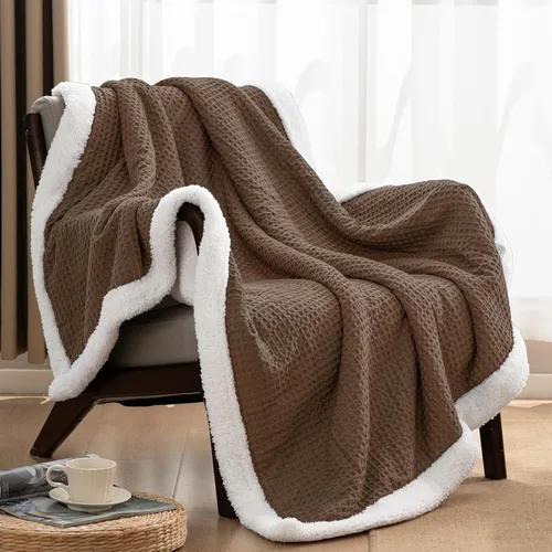 Miniatura 5 de PHF Manta Sherpa de Gofre, Tamaño Individual, 60 x 80 Pulgadas, Manta de Forro Polar de Franela de Felpa de Lujo para Invierno, No se Desprende, Sin