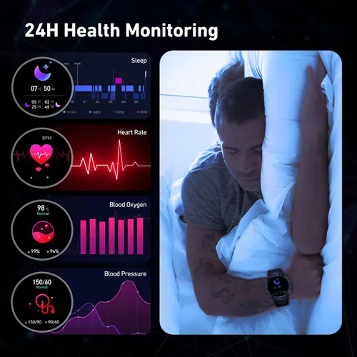 Miniatura 6 de Reloj inteligente militar para hombre, pantalla AMOLED HD de 1,43" (respuesta/hacer llamada) 420mAh batería relojes inteligentes IP68 impermeable