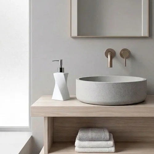 Miniatura 3 de Dispensador de jabón blanco moderno con bomba plateada para baño y cocina, estilo de arte contemporáneo, acabado mate, a prueba de óxido, 8.5 onzas