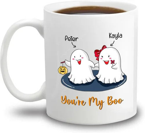 Miniatura 12 de Taza de café blanca personalizada de Halloween Besties, Besties Forever y 3 tazas de café Boo de 11 onzas y 15 onzas, bonita taza de cerámica Boo