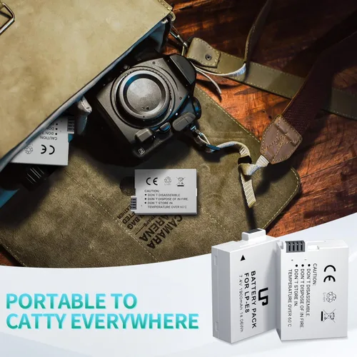 Miniatura 7 de LP Batería de repuesto E8, paquete de 2 baterías E8 de 1900 mAh para cámara digital Canon EOS Rebel T2i, T3i, T4i, T5i, EOS 550D, EOS 600D, EOS